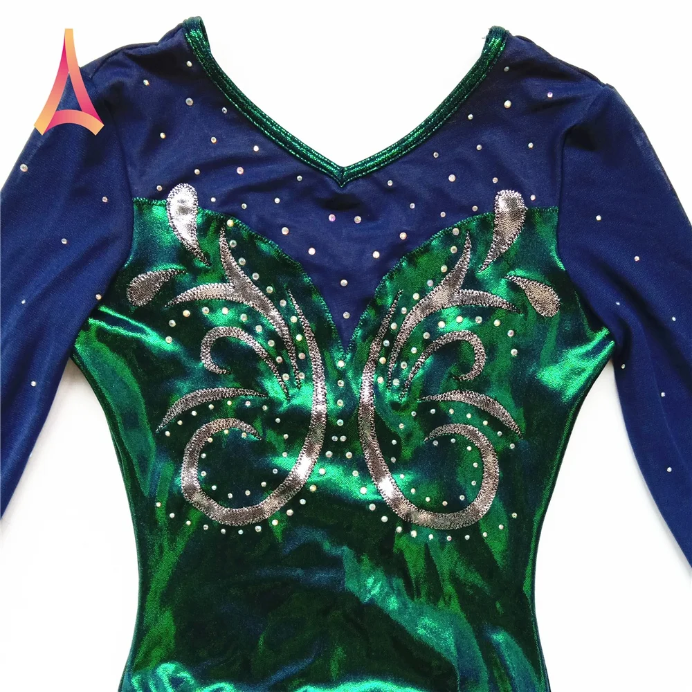 Sophisticated Dark Green Long Sleeve Gymnastics Leotards for girls