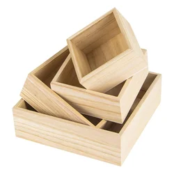 Wholesale Custom Unfinished Pine Wood Gift Craft Box Packing Storage Square Wood Box For DIY Craft Storage Organizer