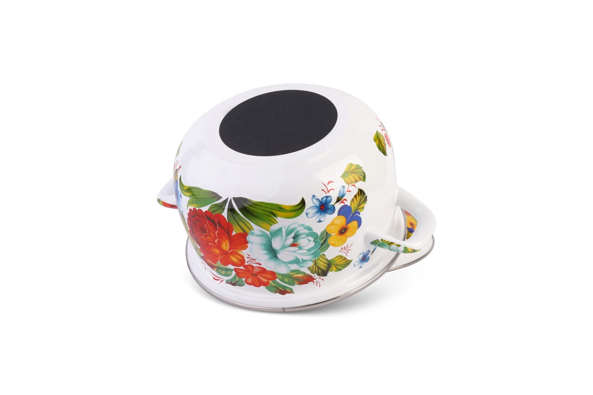 Cabilock 3 Litre Enamel Pot Casserole Pot Enamel Cooking Soup Enamel Bowl with Lid Double Ear Salad Bowl Chinese  18/20/22/24/26