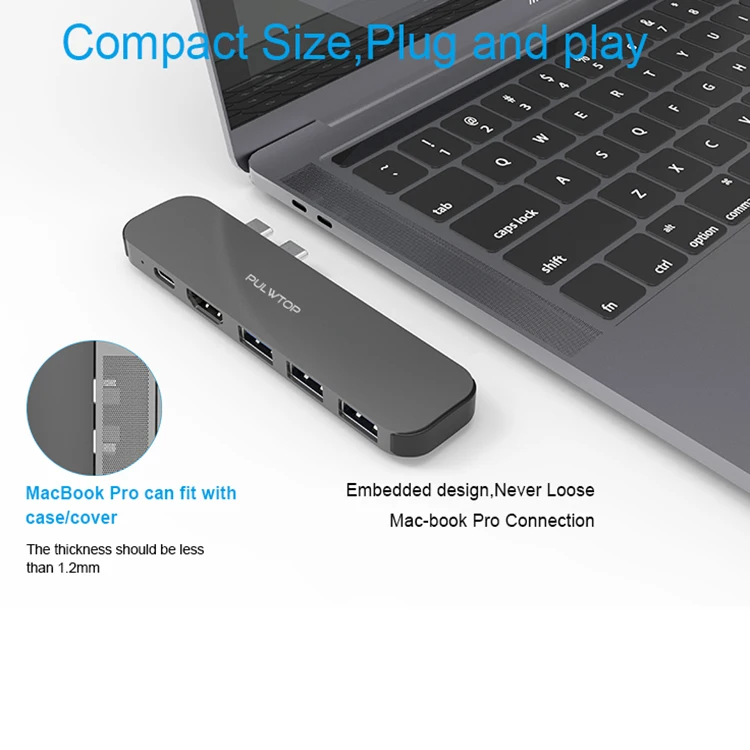  Pulwtop Высокоскоростной Алюминиевый 6 в 1 HDTV 4k PD зарядка USB Type C концентратор 3