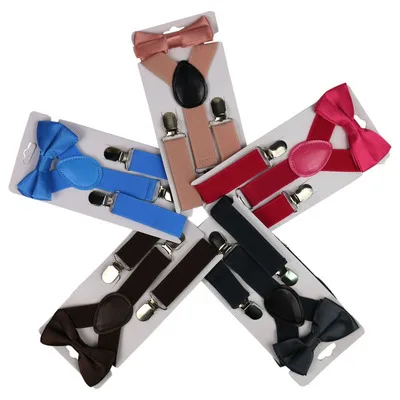 Elastic Boys Girls Suspender Bowties Set For Children Wedding Bowties Suspenders Baby Kids Solid Bow Ties Braces Belt
