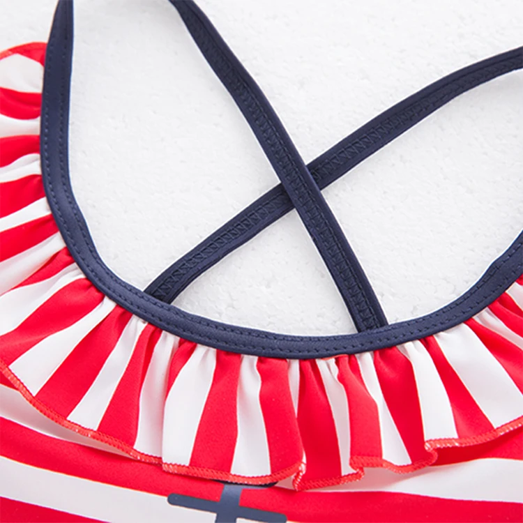 New Child Bathing Dress Costume Cute Navy Kids Striped Swimming Clothes Skirt Underwear Hat 4pcs Bikini For Baby Girl