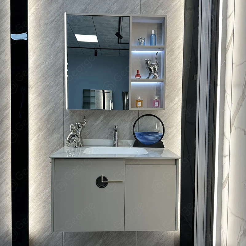 factory cheap wholesale eco-friendly MDF PVC plywood painting melamine bathroom cabinet vanity with sink basin