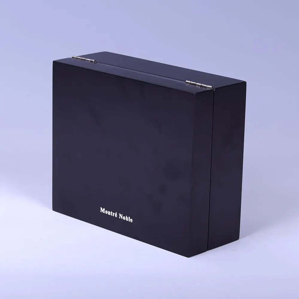 Wholesale Custom Design Elegant Wood Watch Wallet Travel Cases Luxury Black Brand Watch Box with Flipped Top for Gift