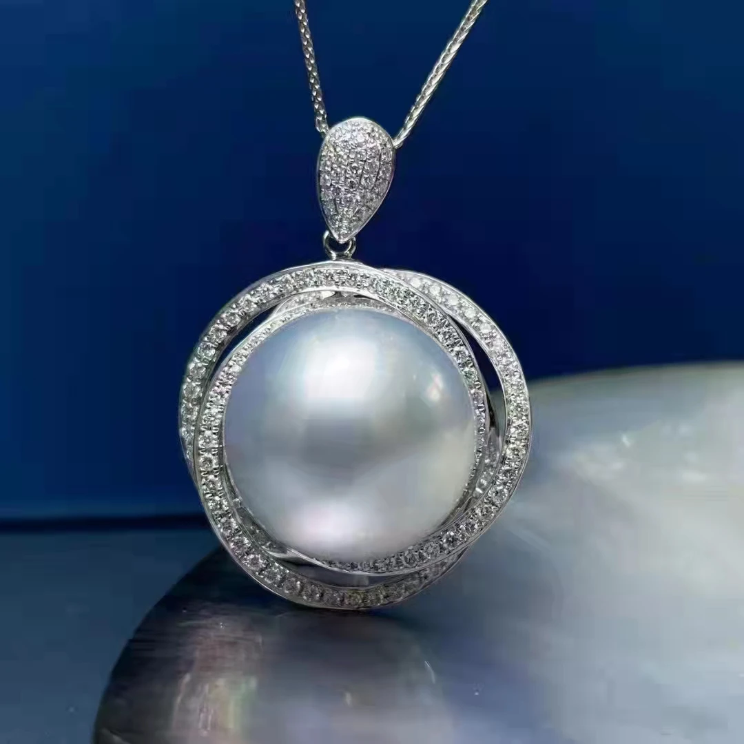 SGARIT Fine gold pendant jewelry 16-17mm Australian natural white pearl 18k white gold pearl diamond necklace jewellery