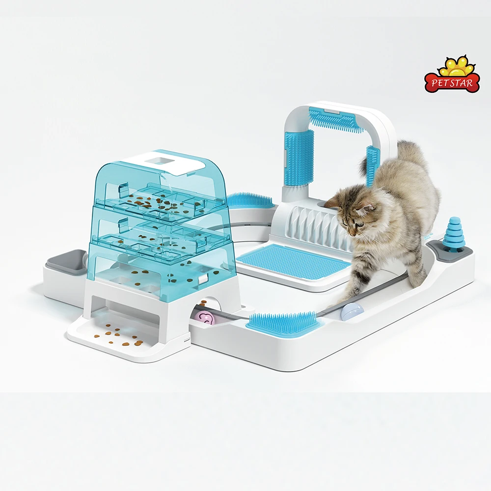 New Arrivals Pet Toys Products Cat Self Groomer Hair Brush Interactive Toy Pet Feeder Feline Multifunction Track Cat Toy