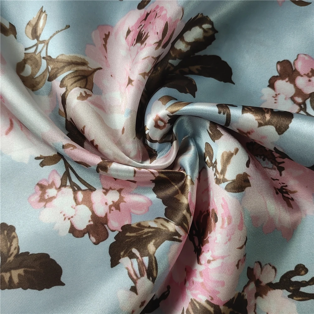 Satin flowers pattern 100% polyester floral printed satin fabric for suit dress coat jackets garment