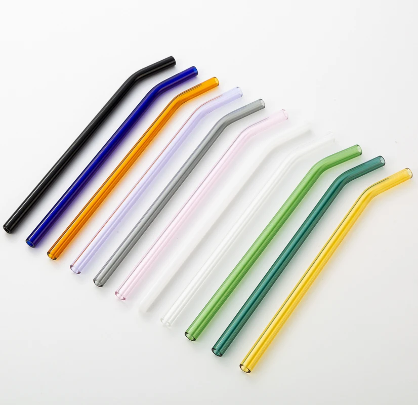 eco friendly borosilicate glass clear color straw cocktail straight bend straw
