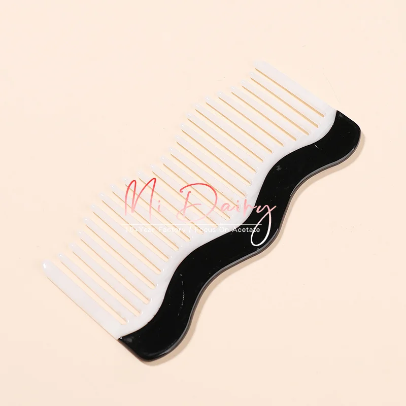 Mi dairy vintage fashion 2024 new montage high quality black and white wave shape wheat straw acetate hair comb for women girls