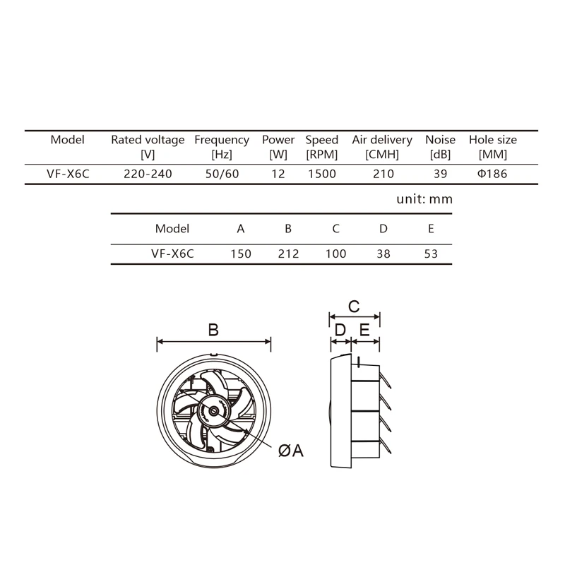 Angega VF-X6C 6 inch  Window Mounted Plastic Round Ventilation Fan  Auto Shutter exhaust fan