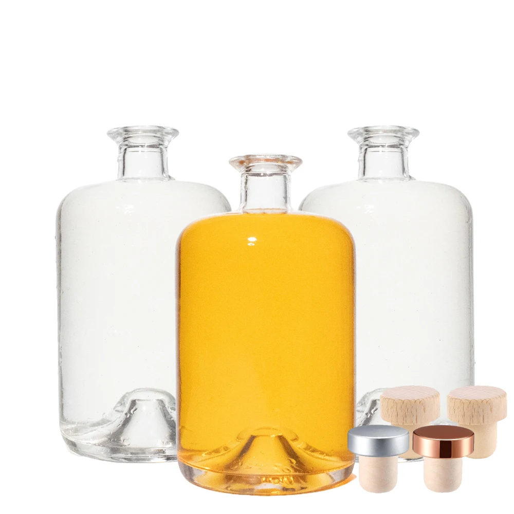 500ml 700ml 750ml round empty flint glass liquor wine gin Whisky Vodka tequila glass bottle with bottom recess