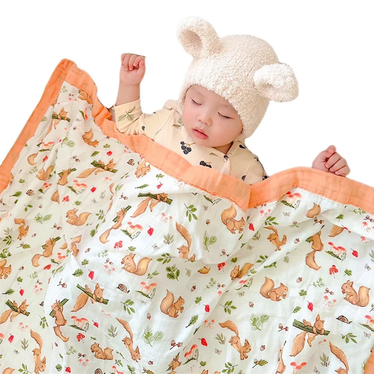 Soft 100% Cotton Bamboo Muslin Children Blankets Fruit Printing Kid Baby Muslin Swaddle Blanket