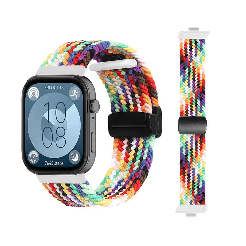 Elastic Magnetic Folding D Buckle Braided Nylon Loop Straps for Huawei Watch Fit 3 Woven Nylon Watch Band for Huawei Watch Fit 3