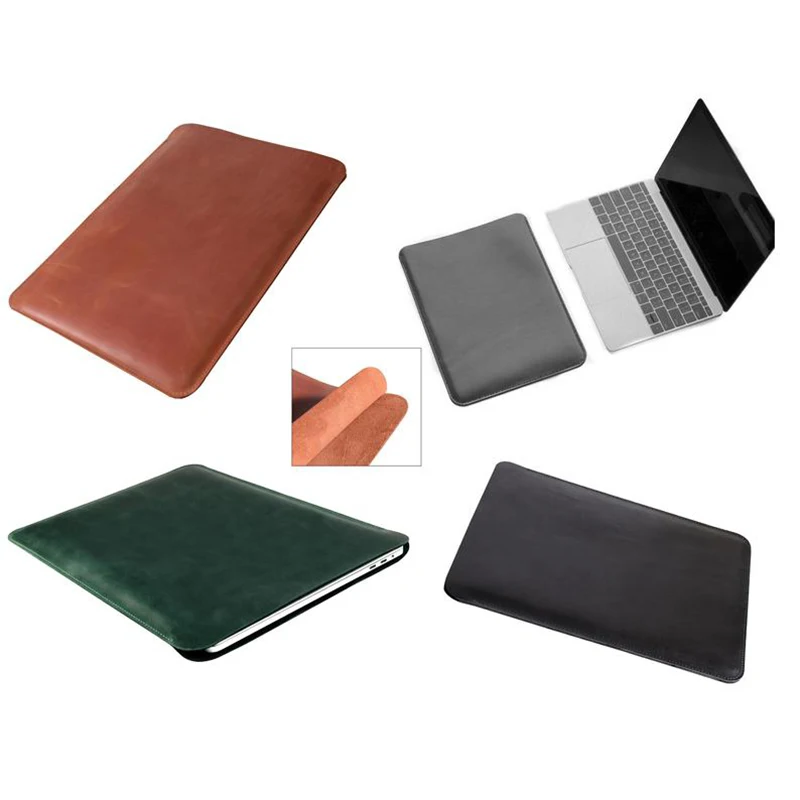 Simple design laptop leather cover, handmade full grain leather laptop sleeve case for 13 14 15 inch