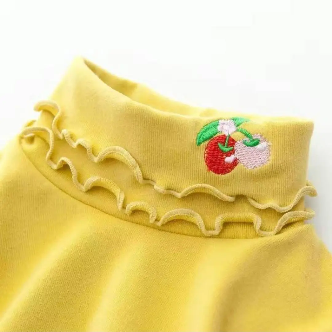 High Quality Boutique Autumn Spring Sweet Korean Style Long Sleeves Children T Shirt Girl Bottoming Girls Solid Blouse Tops