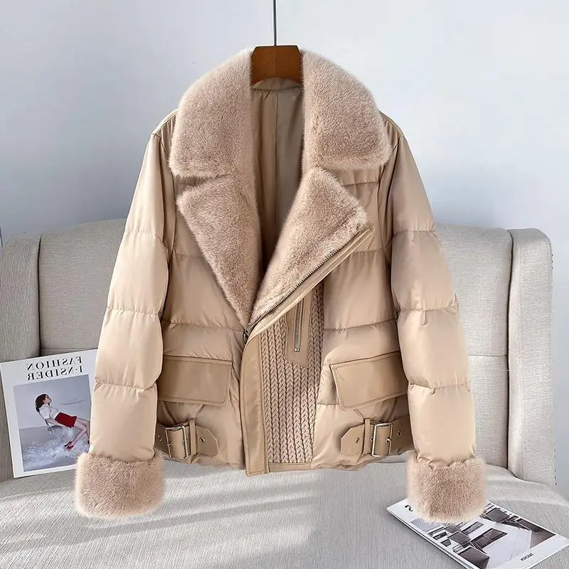2023 best quality white down jacket women 2023 winter new fashion mink collar silkworm goose down short plus size fur coat