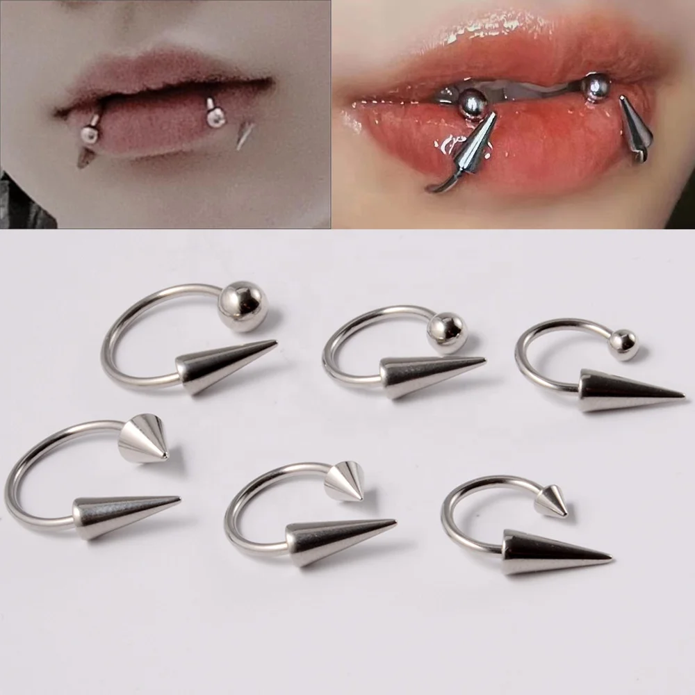 Surgical Steel Cone Lip Ring Personality Cool Punk Devil Horseshoe Unisex External Thread Body Piercing Jewelry