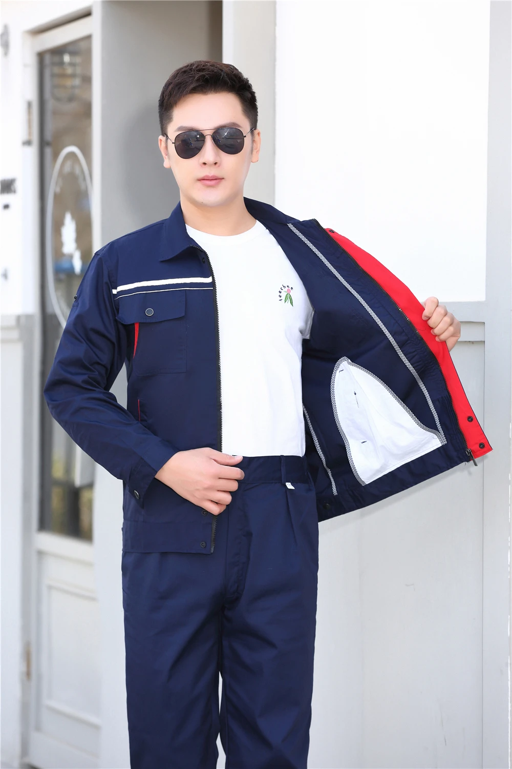High quality 35% cotton summer long sleeve wear-proof working clothes working uniform with zip reflective work uniforms