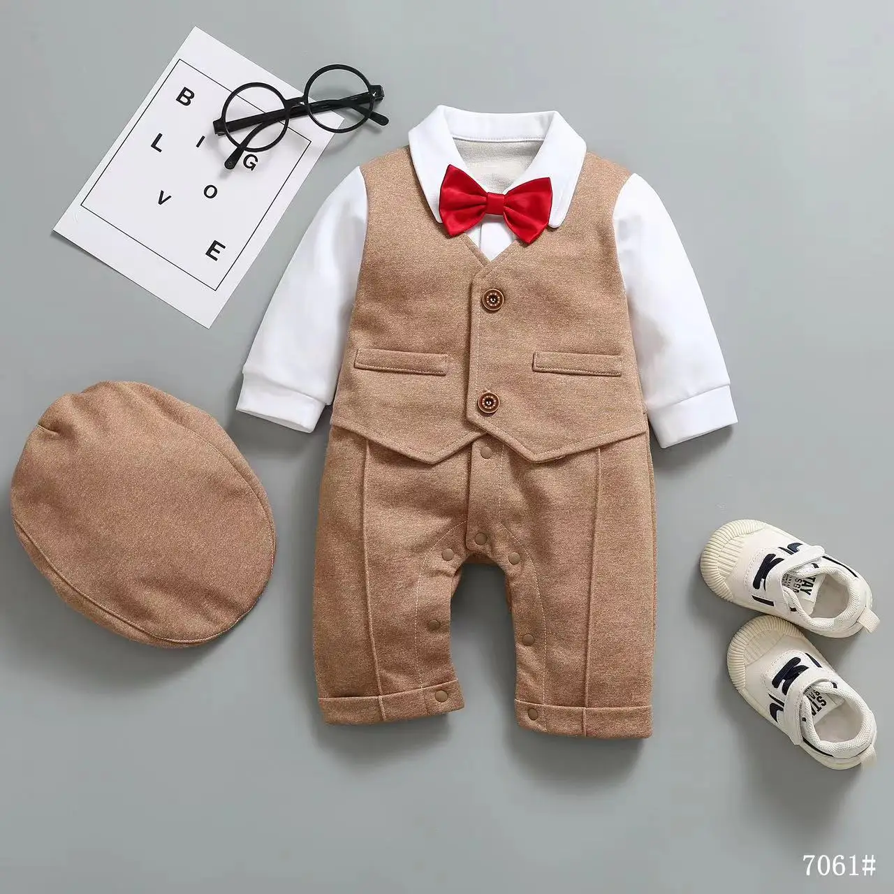 0-18M Long sleeve romper Baby Boys Jumpsuit Toddler Suit Infant Cotton Formal Outfit