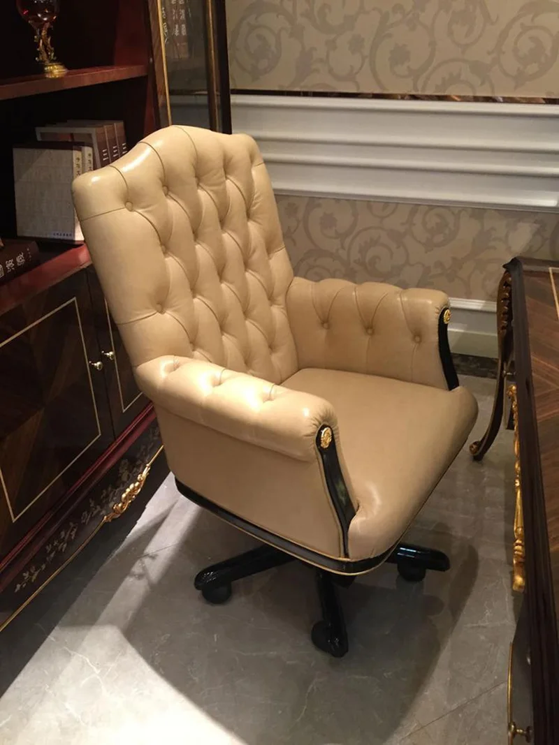 Custom Luxury Home Office Solid Wood European Royal Style Study Room Furniture Set