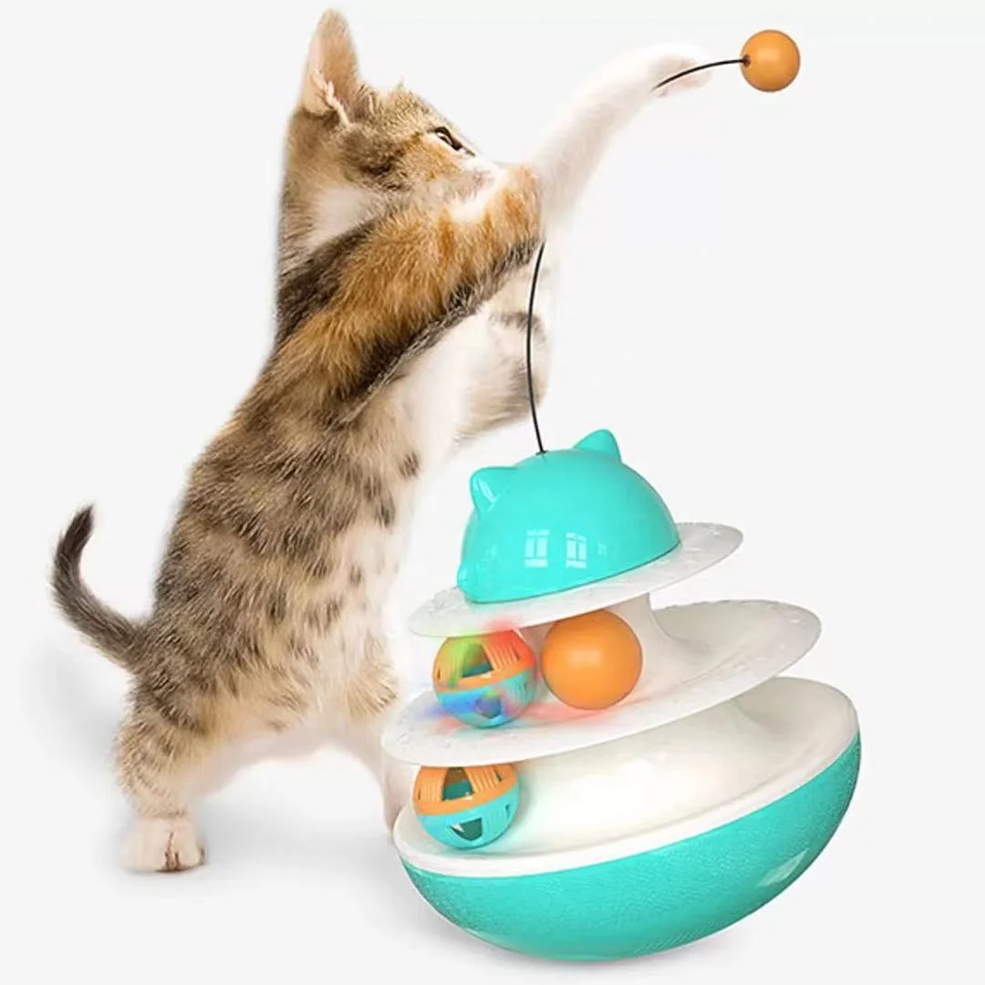 Cat leaking food toy wholesale cheap funny cat toys roller 3-level turntable cat toy balls
