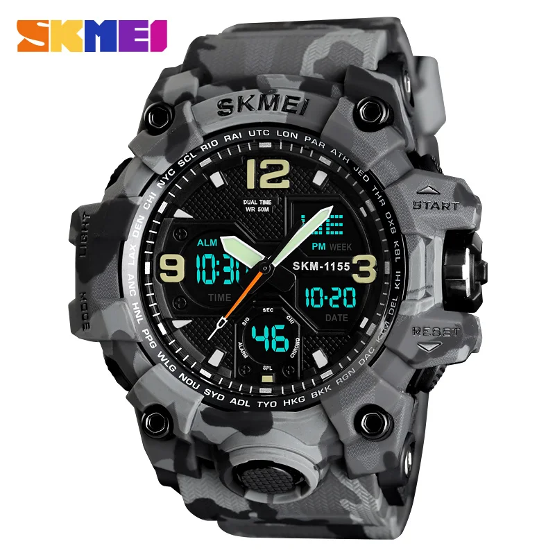 Top sale Relogio skmei 1155b Wholesale 50m waterproof Men Wrist Cheap LED analog Digital Sport Watches
