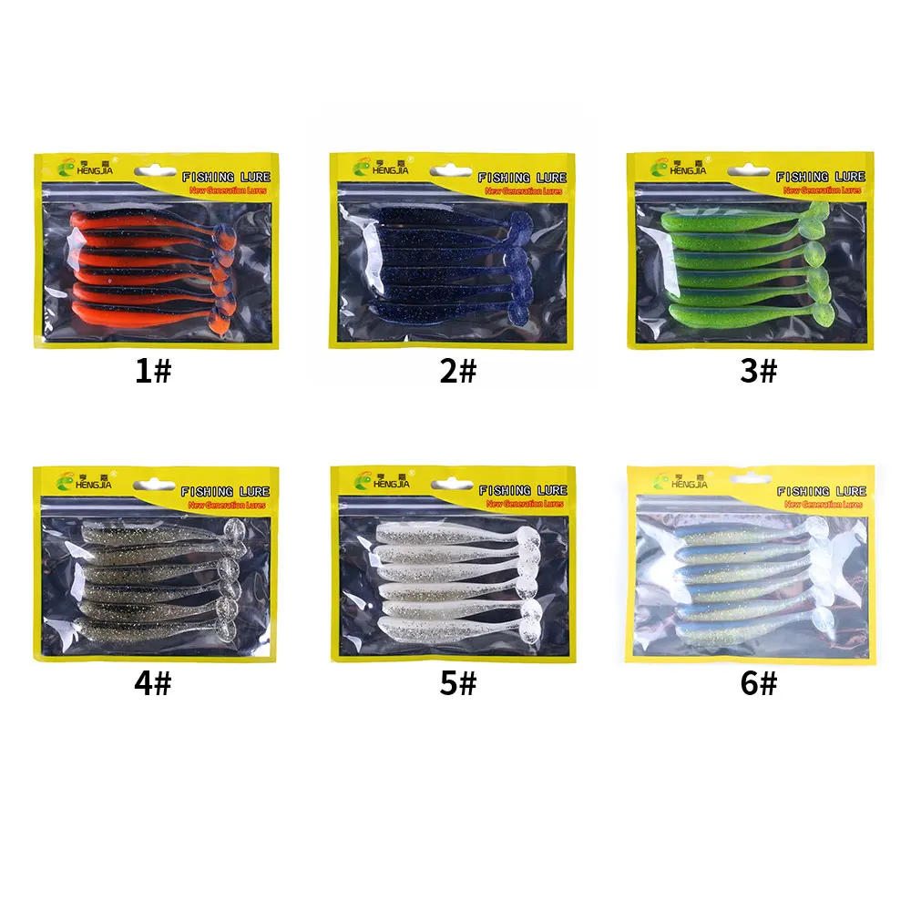 6pcs Bag T Tail Soft Fishing Lure Factory Price Shad For Bass Perch
