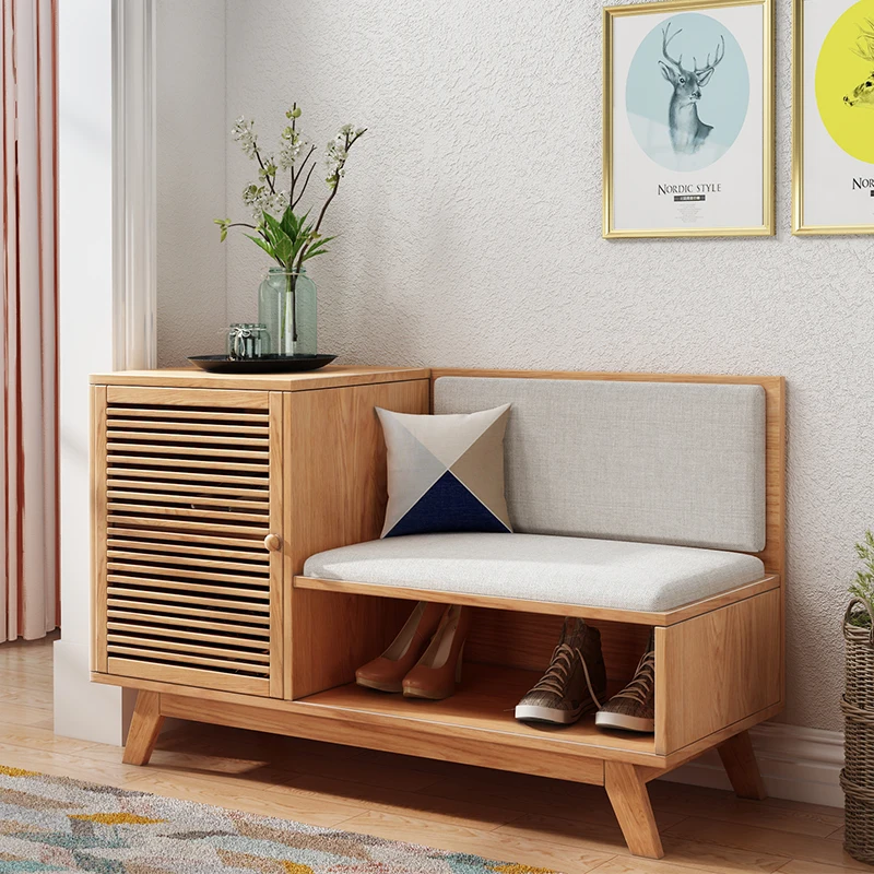 Hot sale convenience soft sponge seat wooden shoe cabinet mini shoe rack
