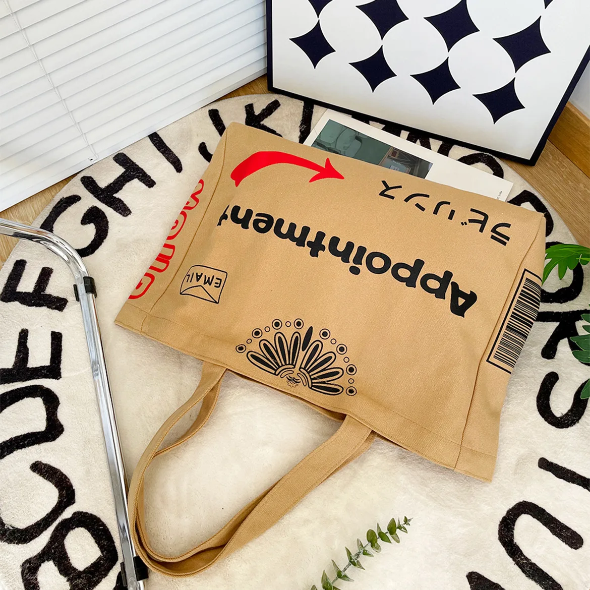 Creative Large Capacity Totem Canvas Fashion Khaki Single Shoulder Tote Bag Student Class Straddle Bag