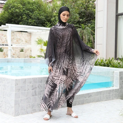 New products muslim swimwear 4 pcs long sleeve print burkini full covered islamic burkinis women muslim hijab borkini