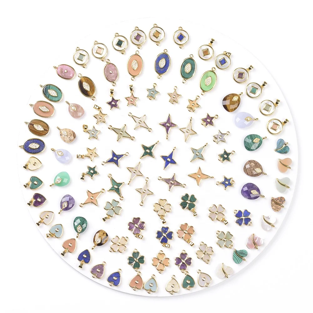 Cliobeads birthstone jewelry amethyst tiger eye tiny cz pave 18k gold plated brass bezel gemstone necklace pendant