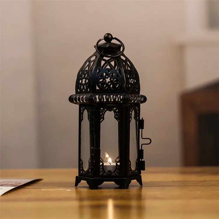 Nordic Moroccan Metal Glass Lantern Candlestick Romantic Castle Iron Vintage Tea Light Candle Lanterns Creative Aromatherapy Cup