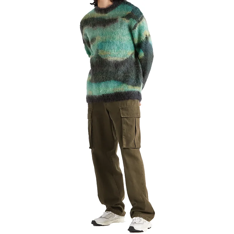 Best Quality Factory Custom Pullover Winter Warm Men Designer Sweater Multicoloured Mohair Sweater Fuzzy Jacquard Knit Sweater
