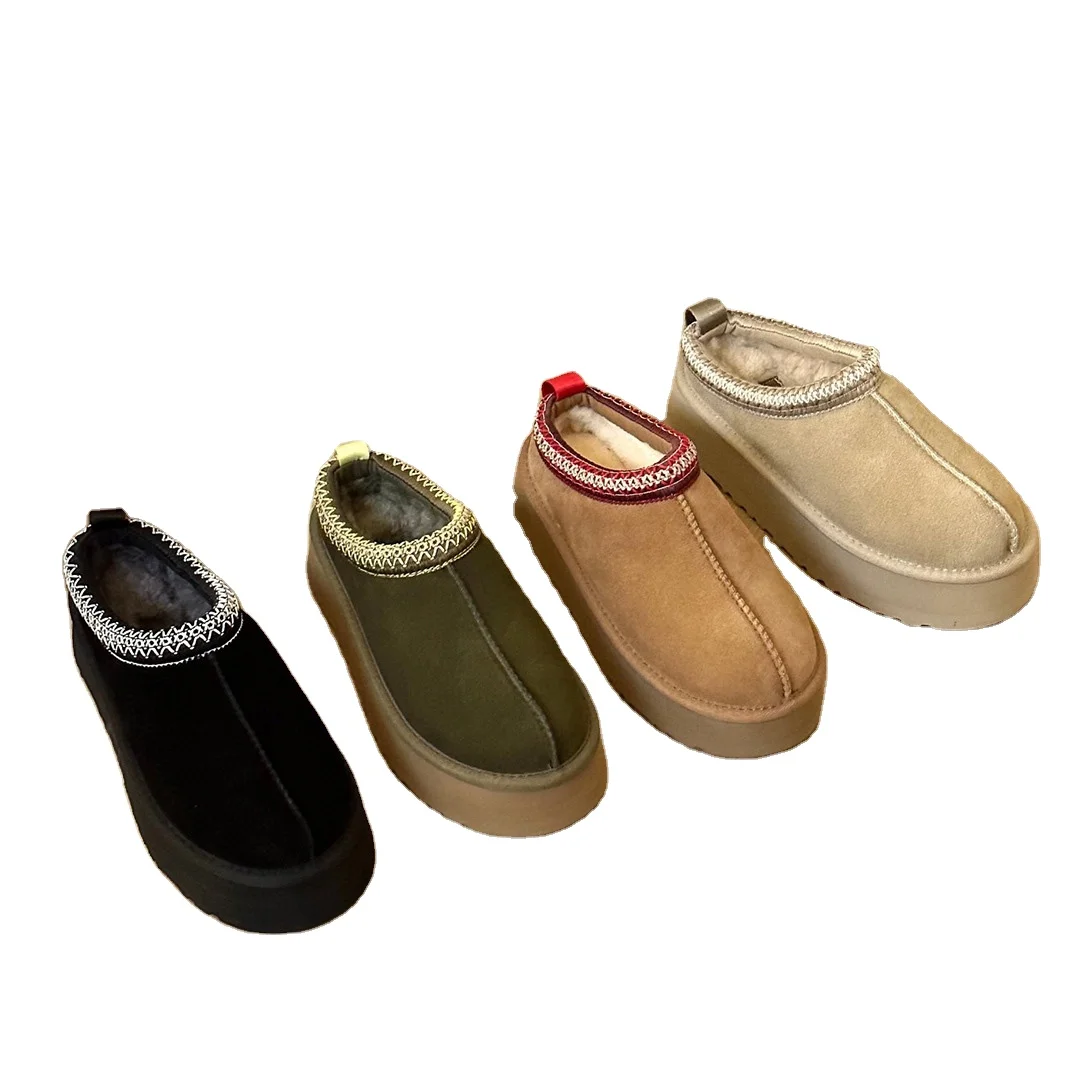 Winter New Design Thickened Sole Boots Ethnic Embroidery Warm Wool U Sheepskin Snow Boots Wool Slippers