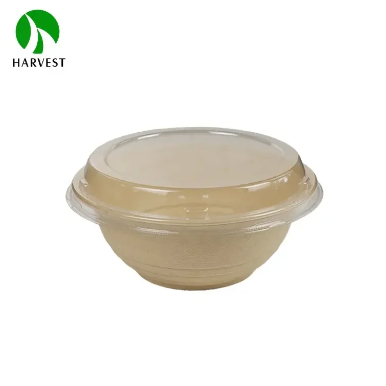 Hot sale 550 ml Disposable Biodegradable Carton brun Bol Rond Kfaft Salad Bowl With PP/PET/Clear Lid