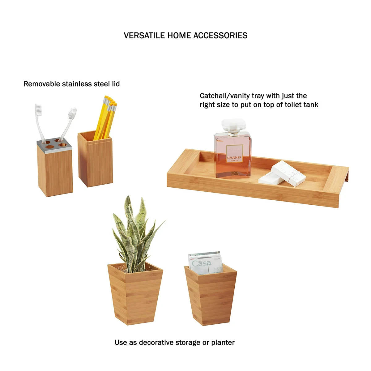 Bathroom 5 PC Customized Eco-friendly Natural 100% Raw Materials Bamboo Accessories Toothbrush Holder