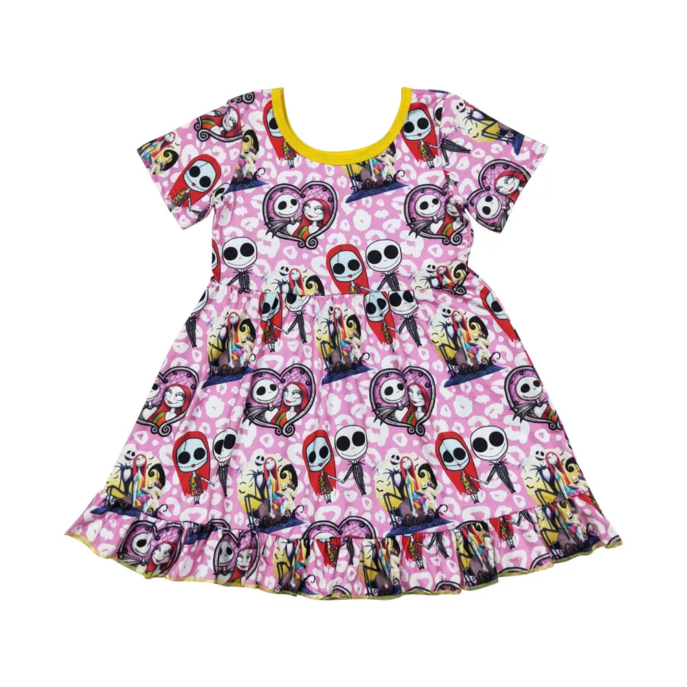 GSD1317 Christmas Eve Fright leopard print pink short-sleeved dress high quality wholesale girls party dresses