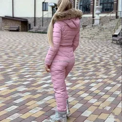 OEM wholesale fashion padded hooded one piece ski suit women