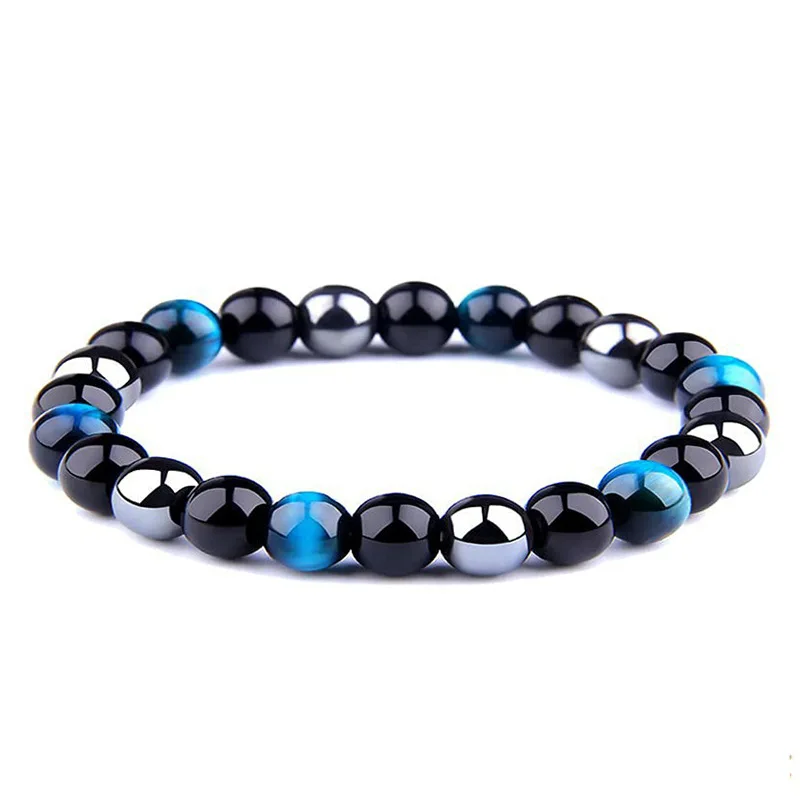 Trendy Natural Stone Magnetic Health Protection Women Soul Jewelry Pulsera Hombre Obsidian Hematite Tiger Eye Bracelets