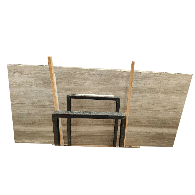 Polished  2cm Thick Chinese Grey Wooden Grain Marble Stone Slab Flooring Tiles For Project Decor