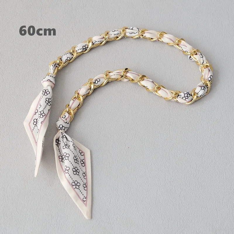 Floral Metal Purse Handle Strap Fashion Women Handbag Decoration Accessory Unique Braided Scarf Metal Chain for Bag Handle