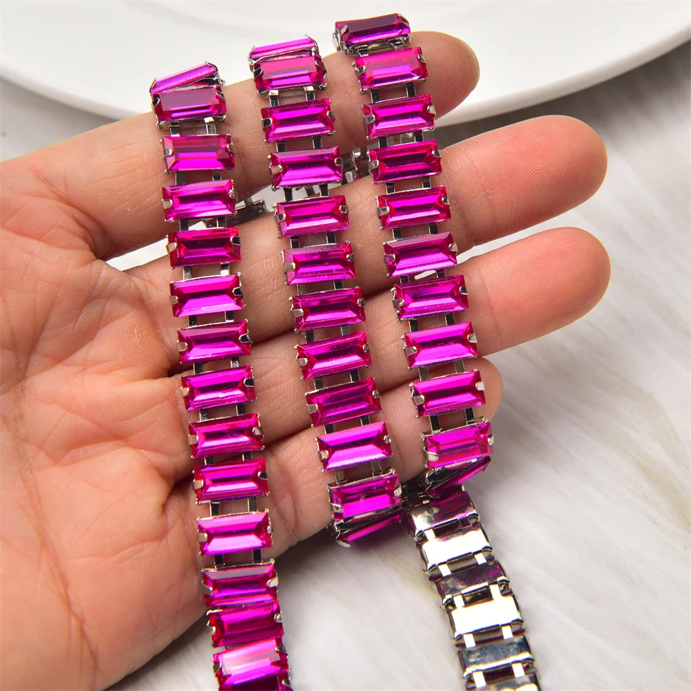 5*10Mm Long Strip Rhinestone Trimming Colored Array Rectangle Glass Strass Crystal Cup Chain For Shoes Bags Clothing Accessories