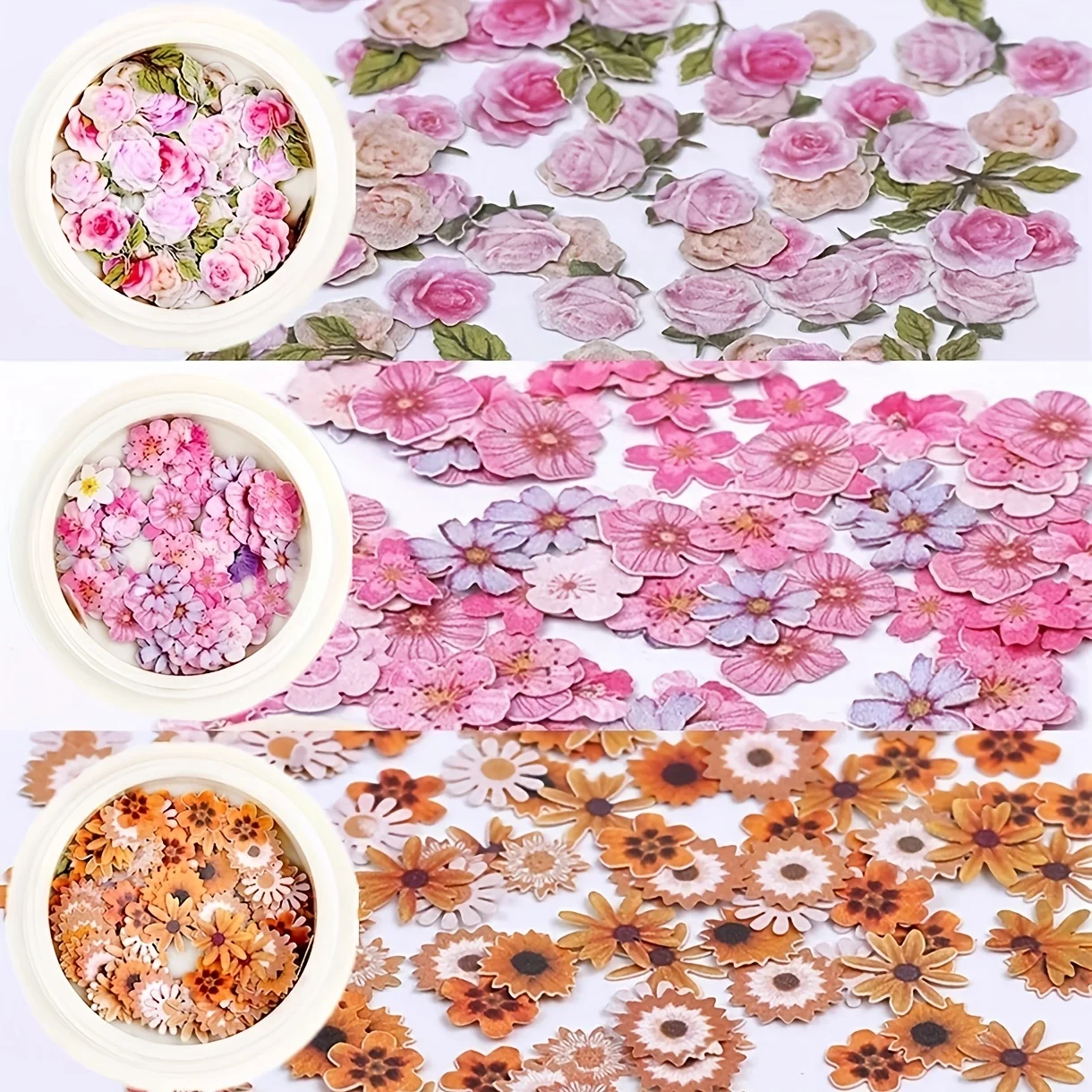 50Pcs 3D Holographic Flower Leaf Nail Stickers Acrylic Sequin Paillettes Sparkle Glitter Nail Art Decoration Simulation Flower
