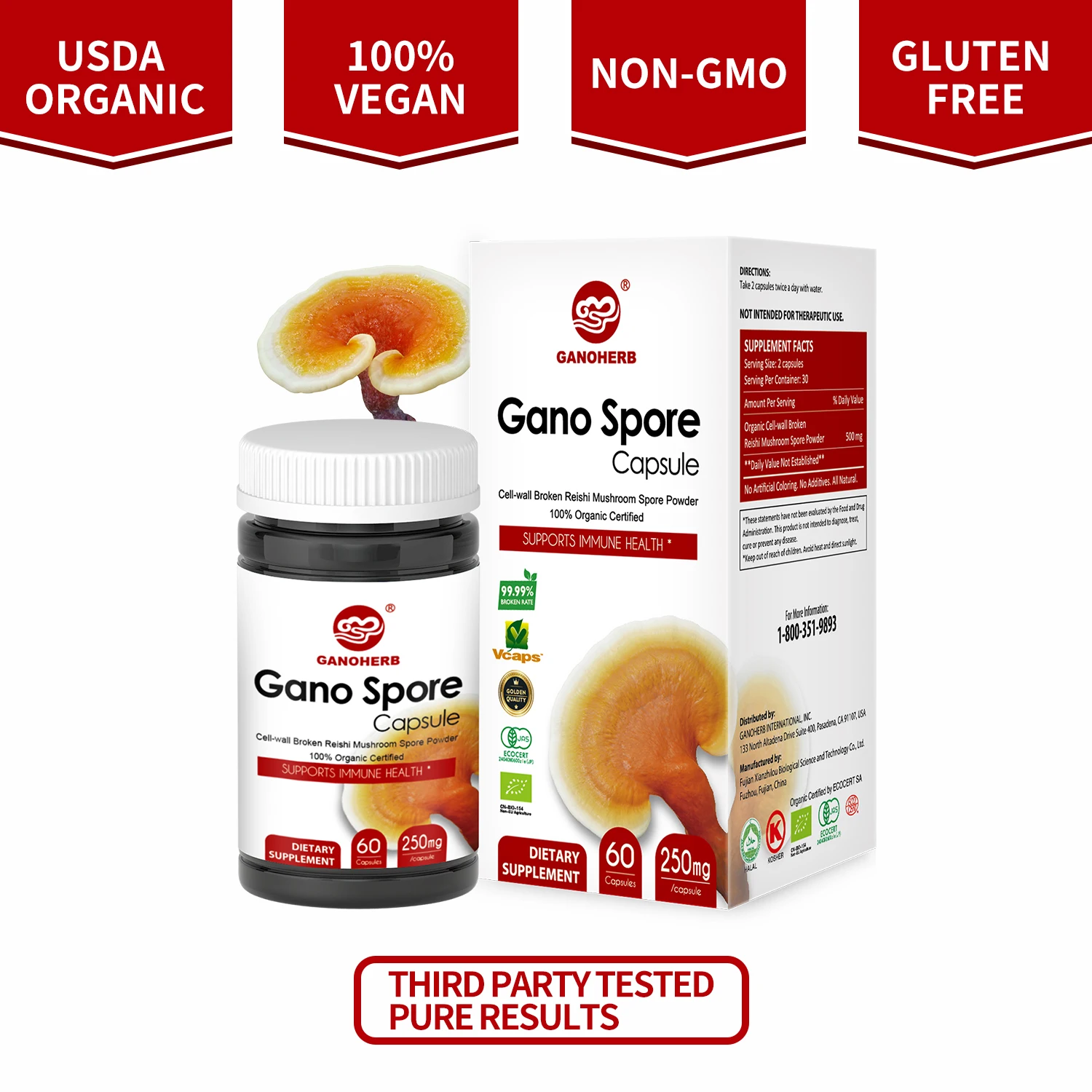  Gmp сертифицированный органический 100% чистый анти-Раковый ganoderma lucidum reishi порошок грибро-поры травяные капсулы
