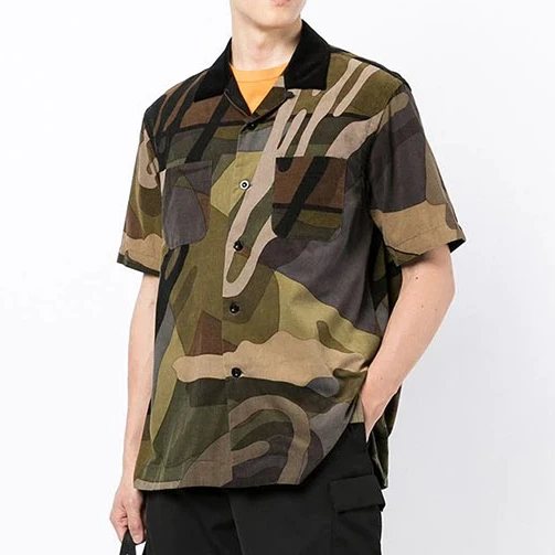 Nange clothing summer oem cuba classic old school streetwear beachwear short sleeve casual abstract fabric men brand name shirts