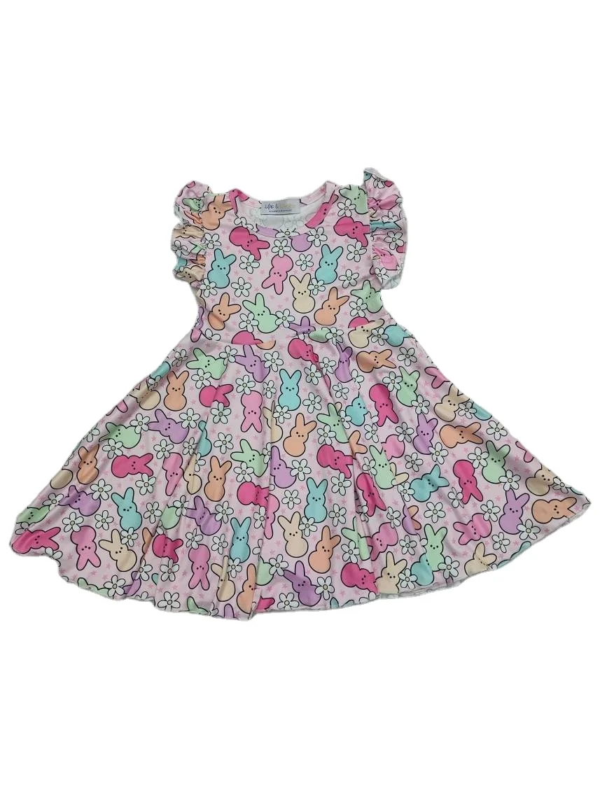 Wholesale Easter Print Kids Girl 9-10 Long Short Sleeve Twirl Dress Baby Boutique Kids Dresses For Girls