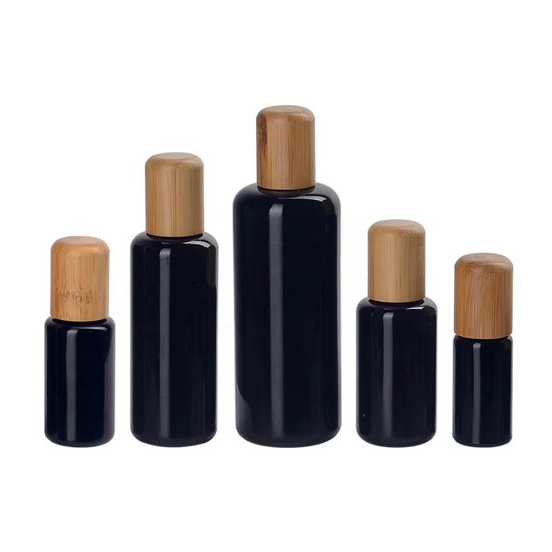 black glass essential oil bottle 10 ml 15 ml 30 ml 50 ml 100 ml black glass bottle with 18 mm bamboo cap and drip plug for oil