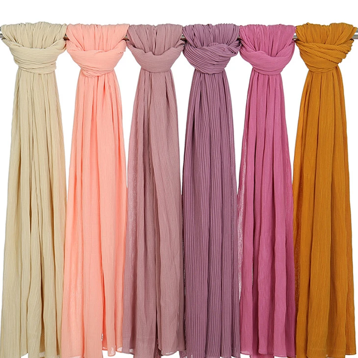 wholesale textured chiffon tudung shawl pleated headscarf muslim crinkle hijab scarves women