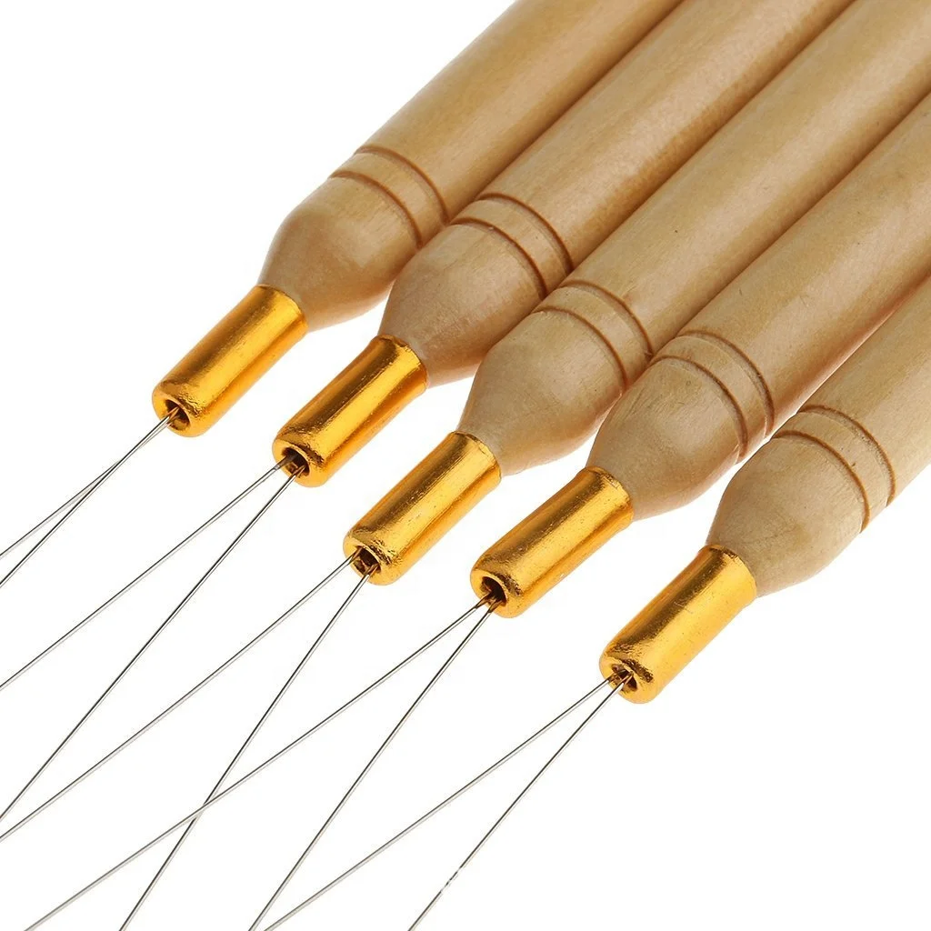 ARLANY High Quality Hair Extension Tool Custom Logo Pulling Needle For Beads Microlink Wooden Handle Hair Extension Loop