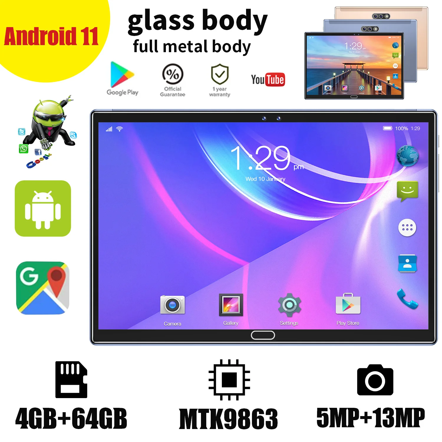 Hot sale Tablets  Android 11.0 Tablet PC 10.1 Inch 4+64GB Wifi  Android tablet PC pad